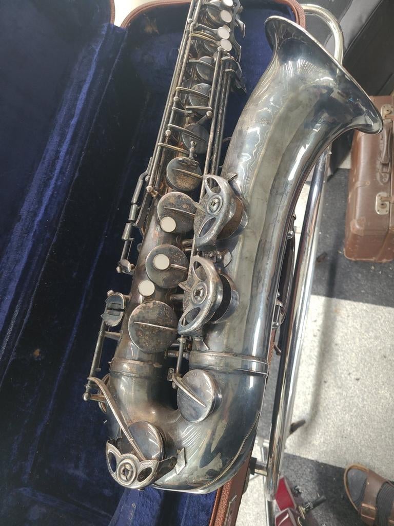 Tenorsaxofoon  verzilverd, Muziek en Instrumenten, Blaasinstrumenten | Saxofoons, Ophalen of Verzenden, Gebruikt, Alt
