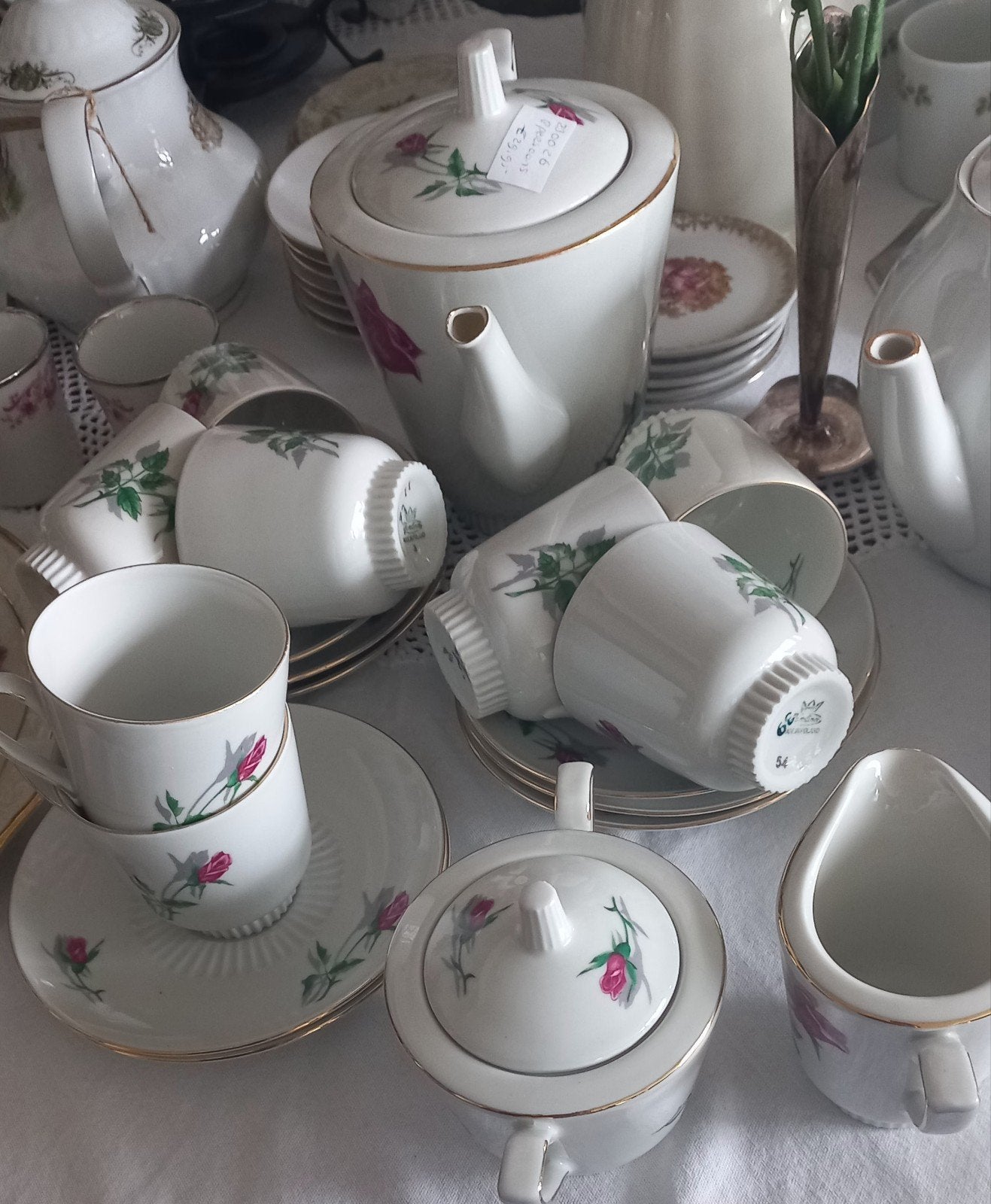 Mooi vintage theeservies, 8 personen, roze roos, Jarolina, Huis en Inrichting, Overige typen, Ophalen of Verzenden, Zo goed als nieuw