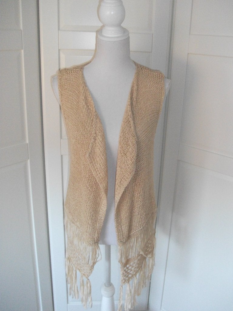 Miss Charm zgan beige zand ibiza style franjes vest, maat L, Miss Charm, Beige, Maat 42/44 (L), Ophalen of Verzenden