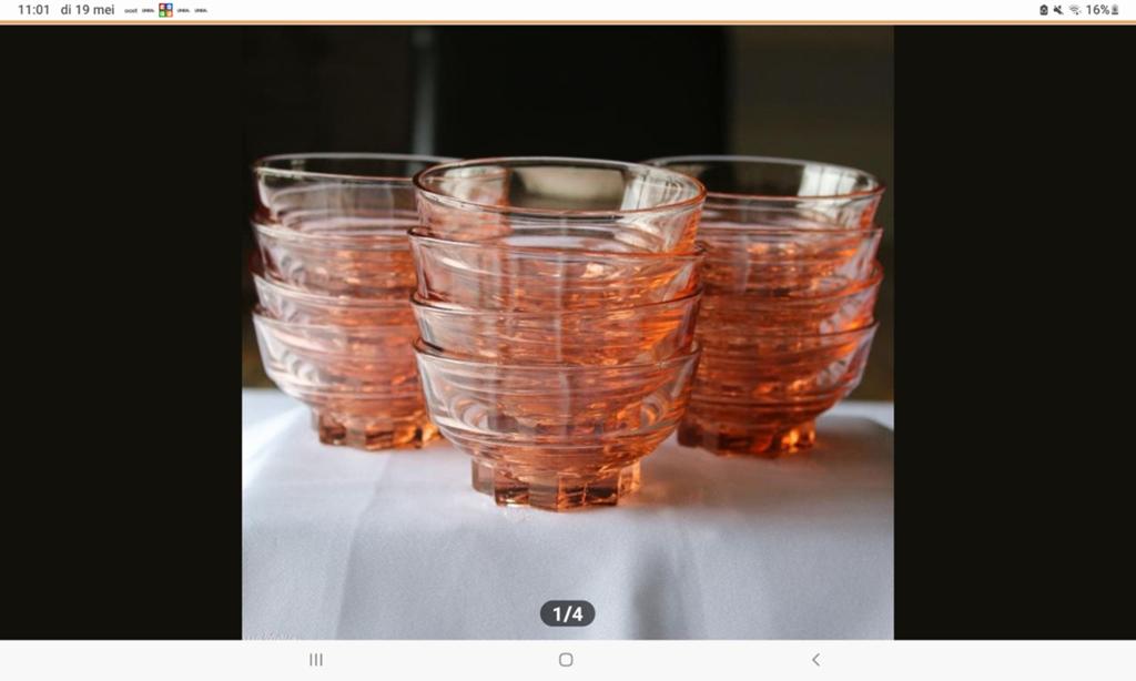 12 vintage schaaltjes roze persglas Frankrijk retro, Ophalen of Verzenden, Kom(men), Effen, Glas