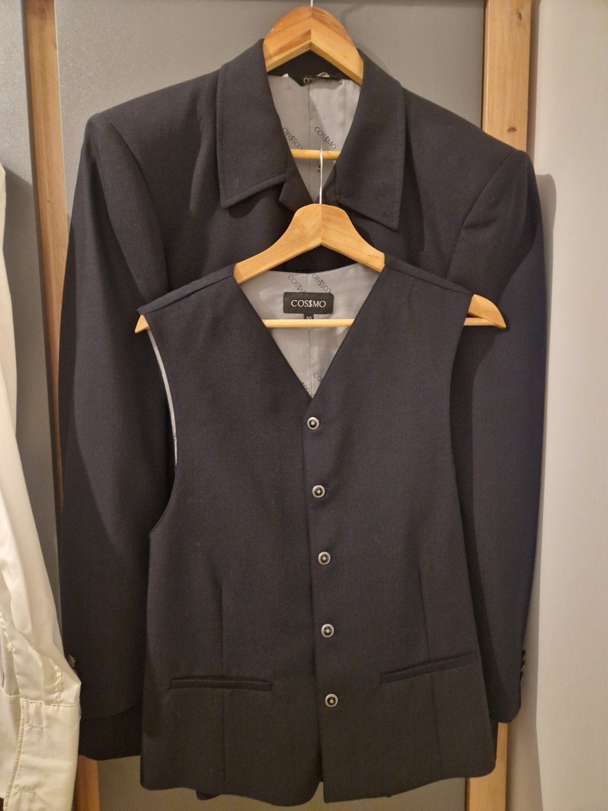 Vintage Cossmo herenpak (jas, gilet, broek) maat 50, Ophalen of Verzenden, Zo goed als nieuw, Maat 48/50 (M), Grijs