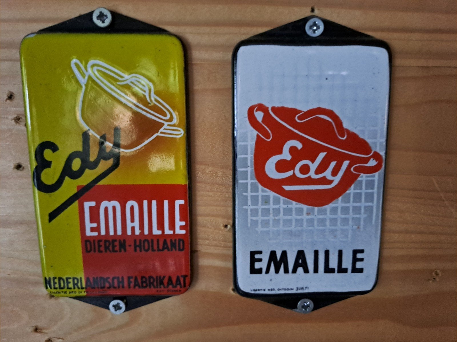 Set mooie oude emaille deurpostjes Edy, Ophalen of Verzenden, Gebruikt, Reclamebord