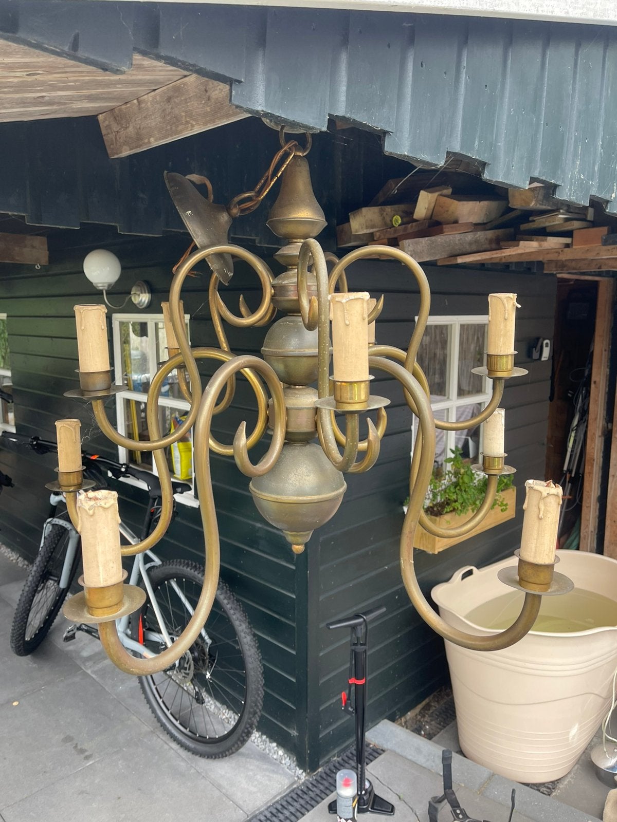 Oud hollandse kroonluchter messing, Ophalen, Gebruikt, Overige materialen