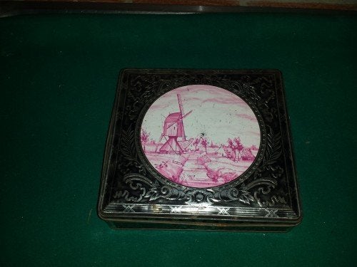 Blik biscuit, vintage,  met molenlandschap, Patria, Ophalen of Verzenden