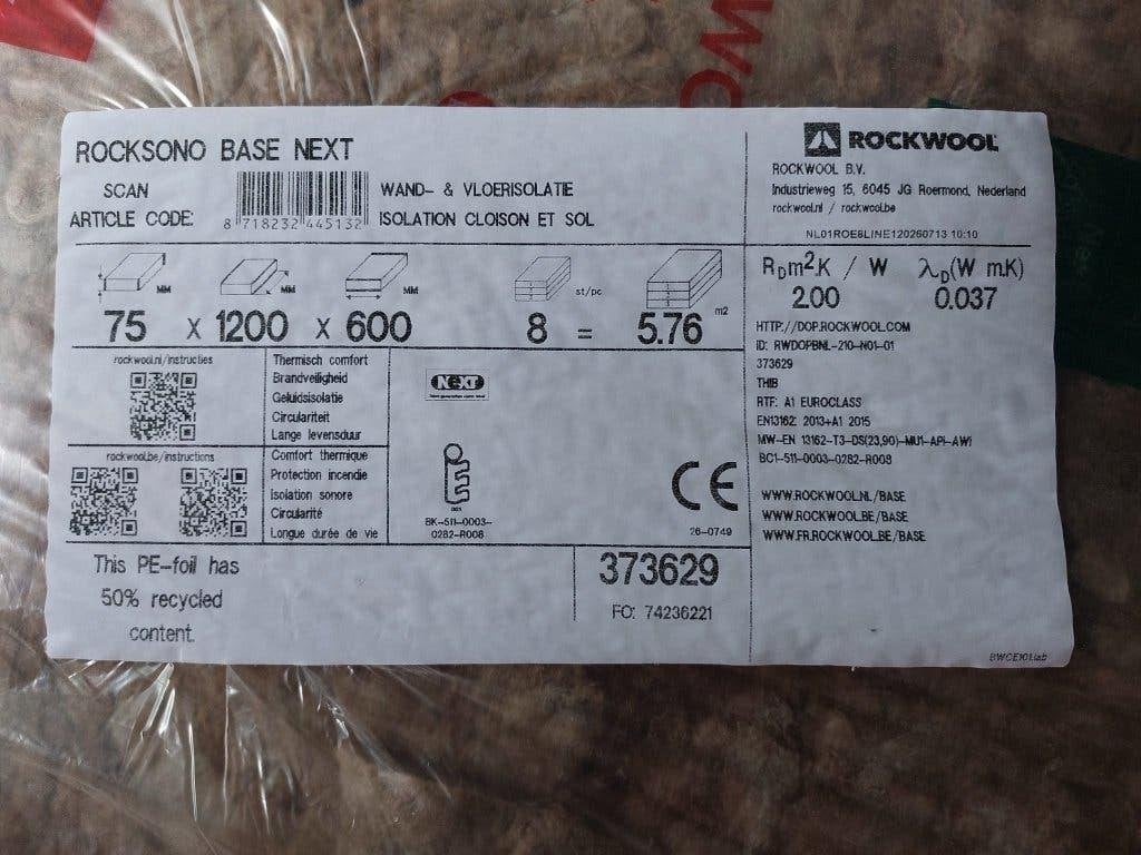 ROCKWOOL Steenwol 1200 x 600 x 75 mm, Ophalen, 4 tot 8 cm, Nieuw, Steenwol