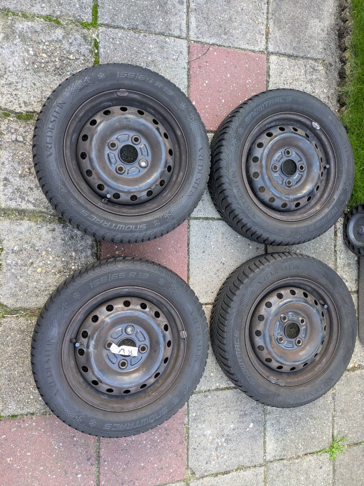 Vredestein Snowtrac 155/65 R13 winterbanden op stalen velg, Ophalen, Gebruikt, 155 mm, 13 inch