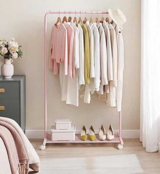 Kledingrek – Roze – 40,5x91x158 cm – Met Wielen, Kleding | Dames, Kledingrekken, Ophalen, Met wielen, Zo goed als nieuw