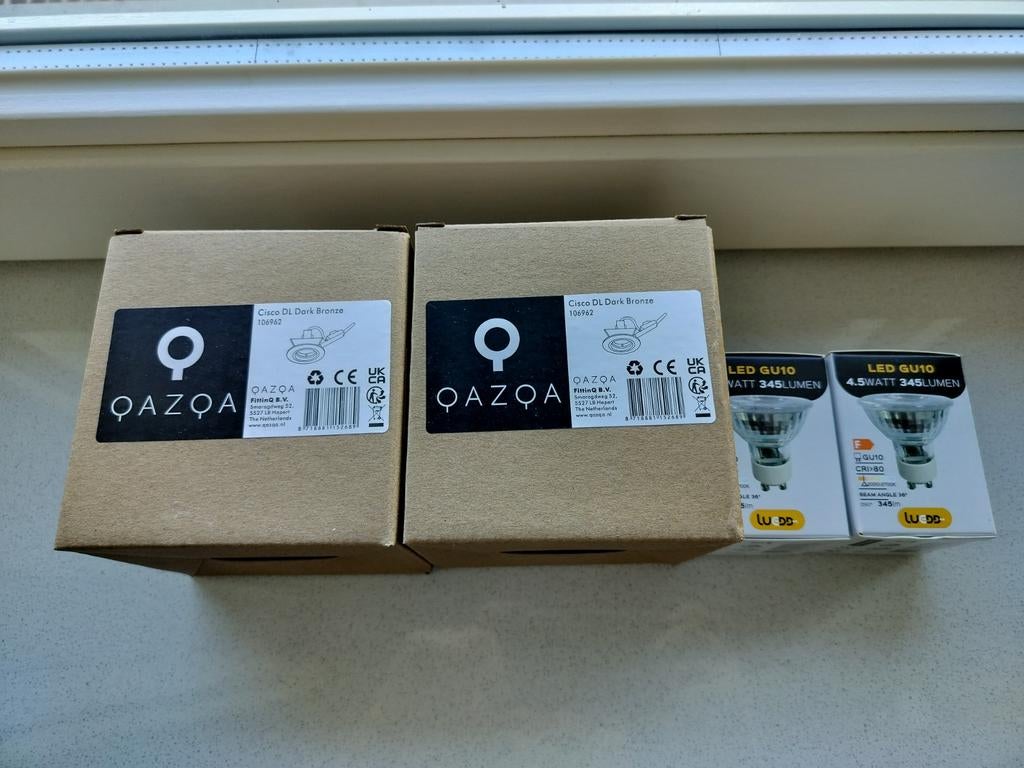 2x Qazqa Cisco Dark bronze inbouwspots incl. LED GU10, Huis en Inrichting, Lampen | Losse lampen, Nieuw, Led-lamp, Minder dan 30 watt