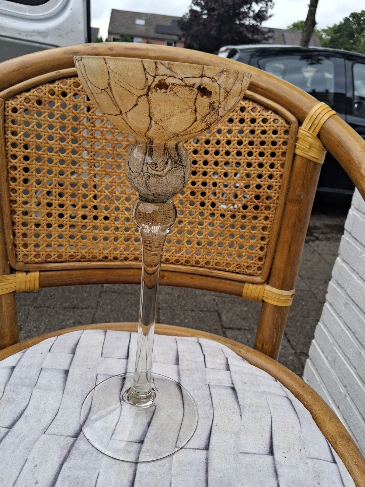 Decoratieve glazen schaal op voet - Craquelé effect, Ophalen of Verzenden