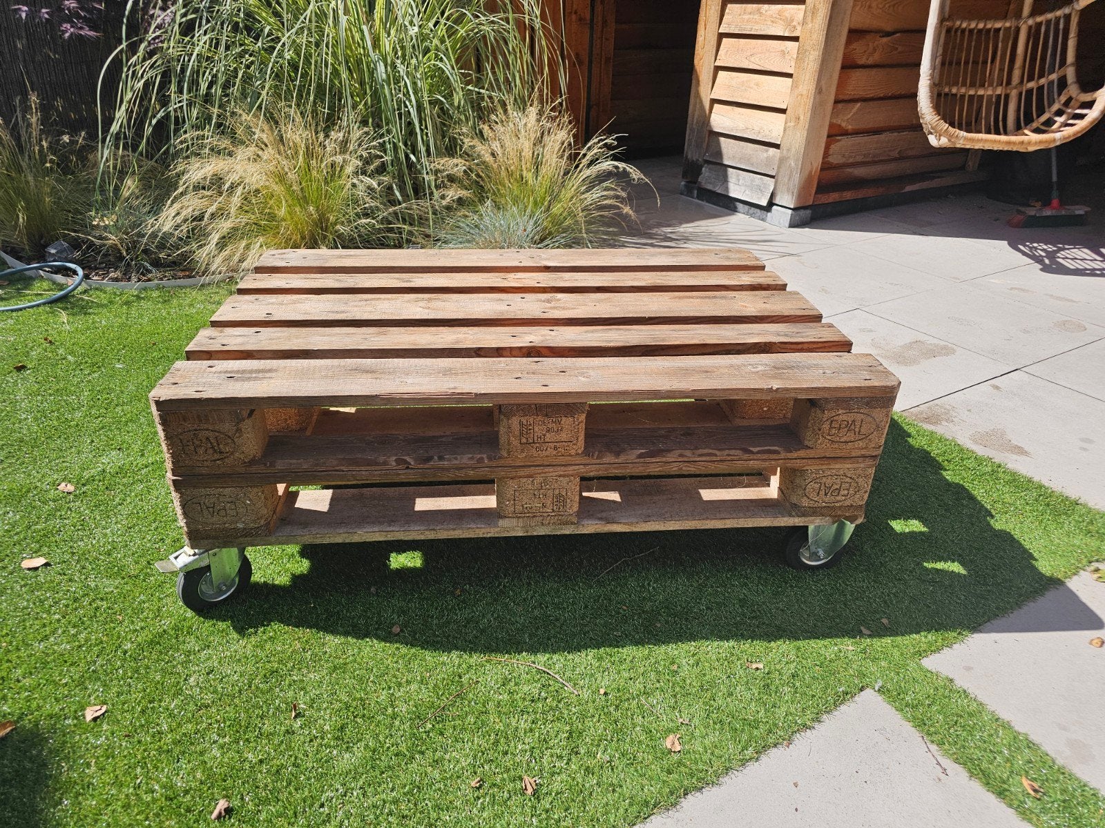 Pallet salontafel op wielen, Ophalen, Gebruikt, Rechthoekig, Hout