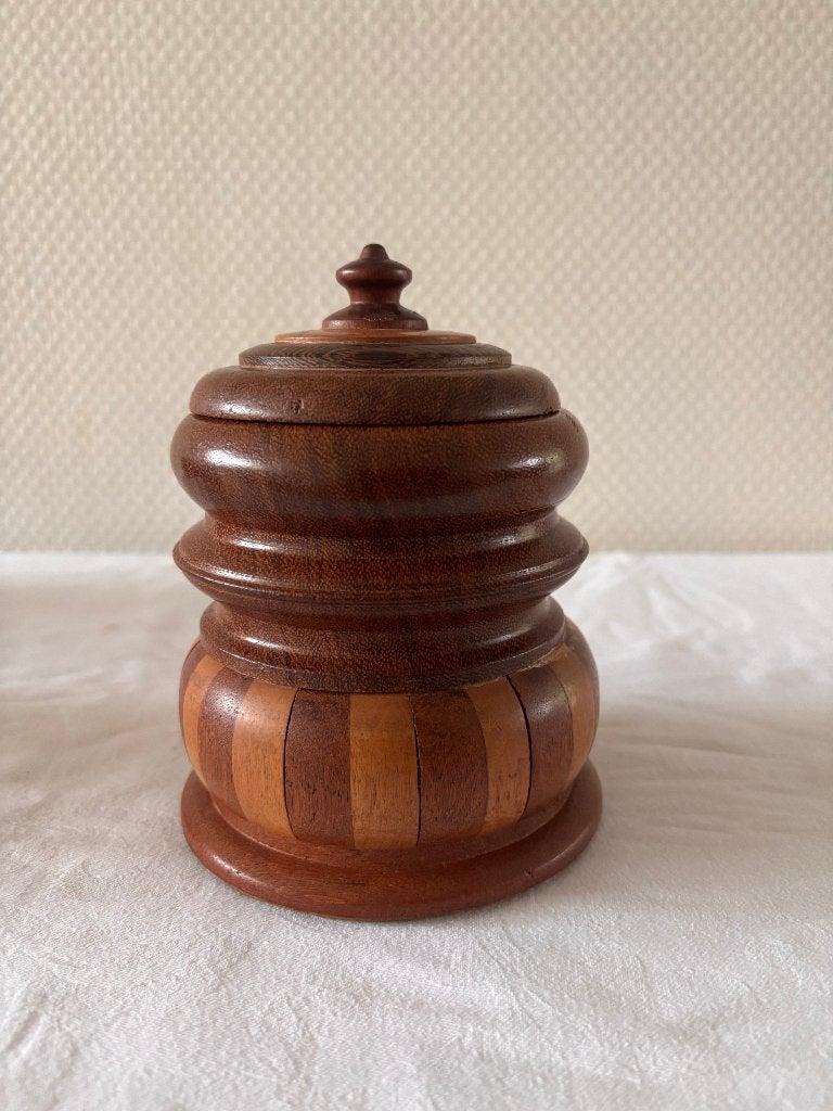 Vintage houten tabakspot in 2 soorten hout., Ophalen of Verzenden
