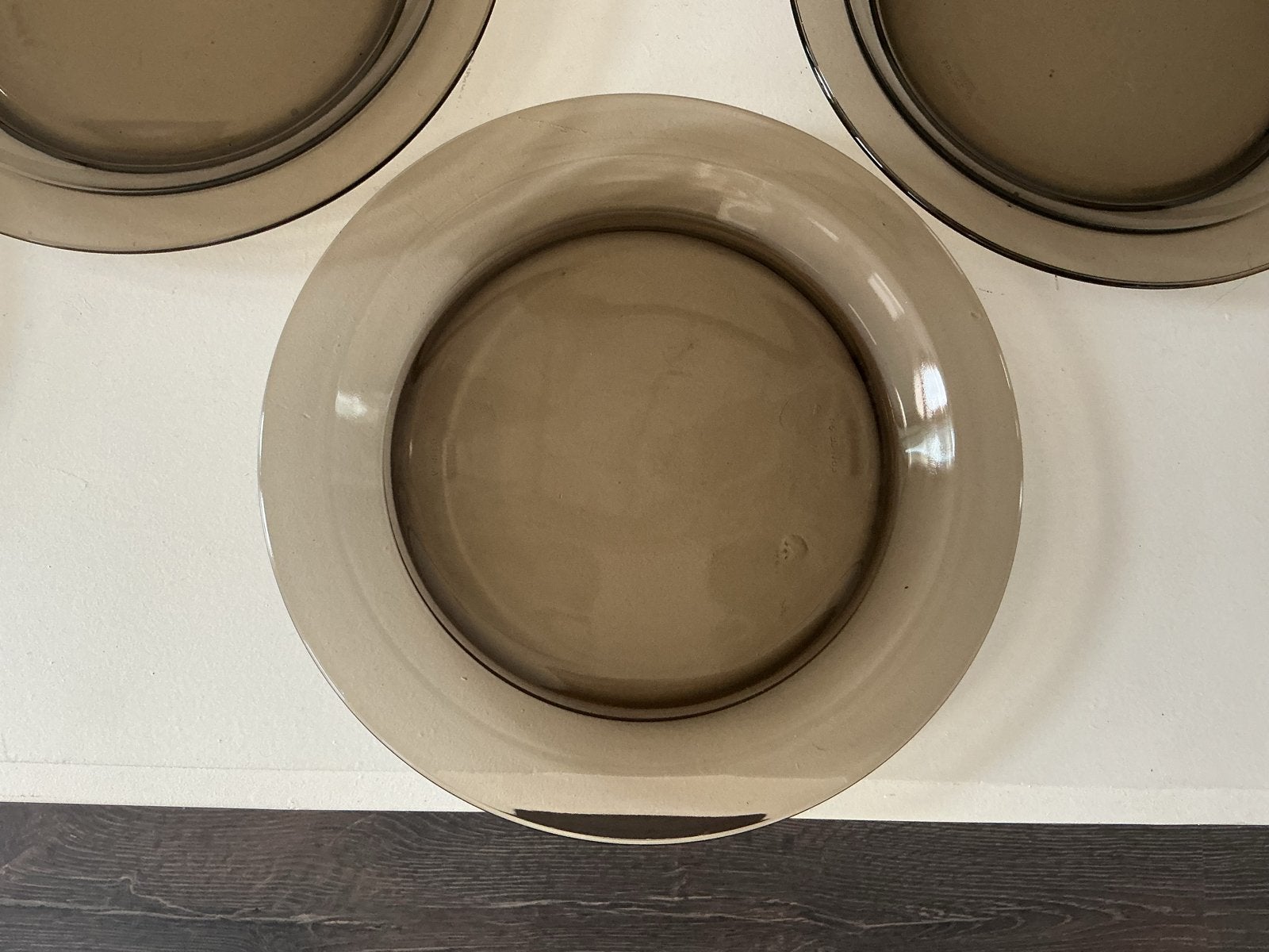 4 stuks Frans bruin rookglas borden Jaren 70 Vereco, Huis en Inrichting, Keuken | Servies, Ophalen of Verzenden