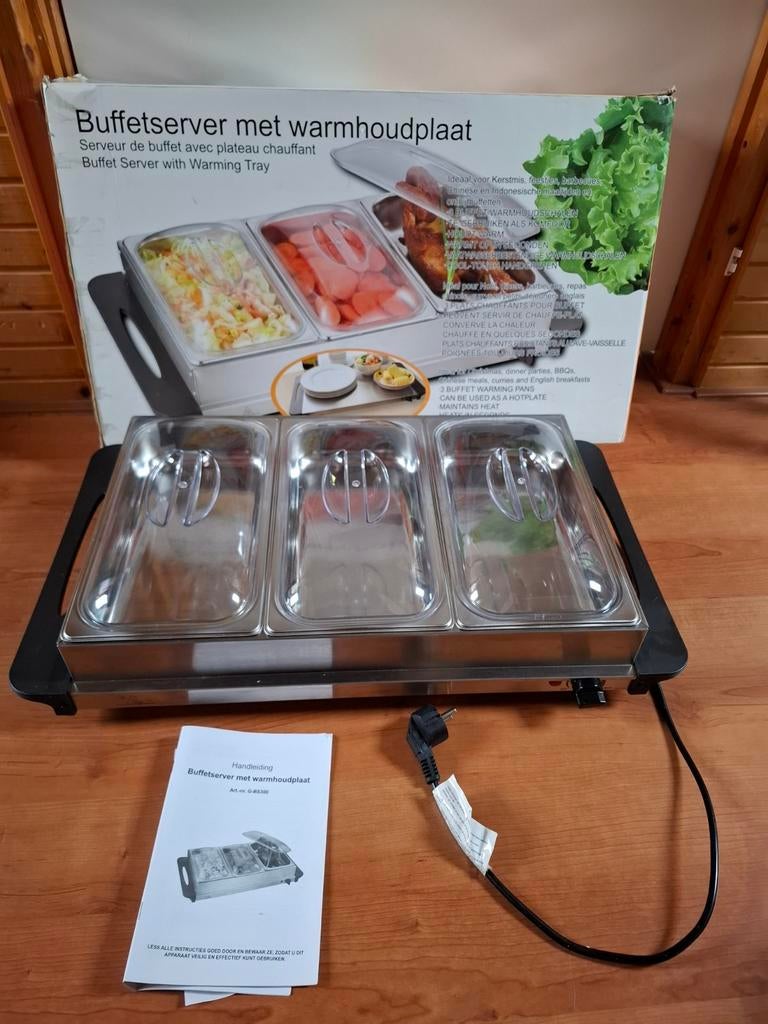 Buffetserver met warmhoudplaat - Perfect voor feesten!, Huis en Inrichting, Ophalen of Verzenden, Zo goed als nieuw