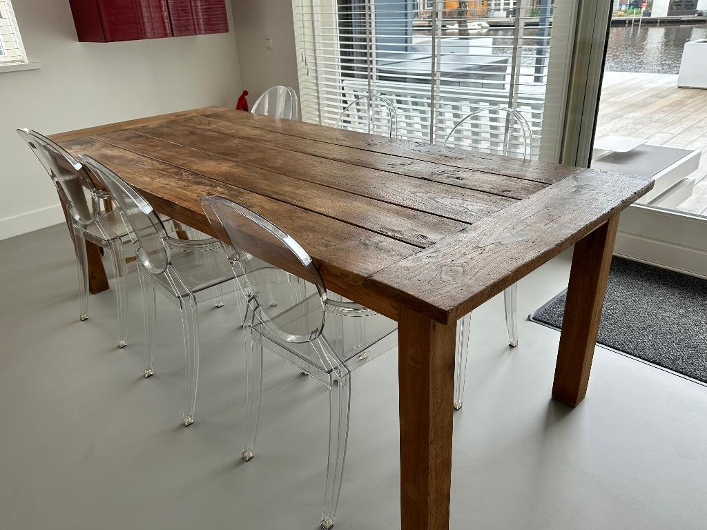 Eiken houten eettafel, Ophalen, Gebruikt, Eikenhout, 200 cm of meer