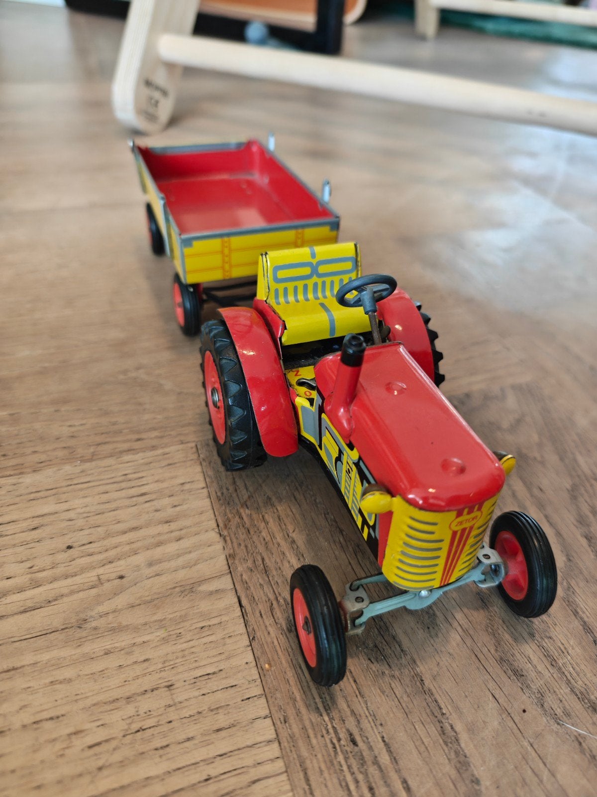 Vintage Opwindbare Tractor met Kiepwagen - Werkt Perfect!, Ophalen of Verzenden, Gebruikt