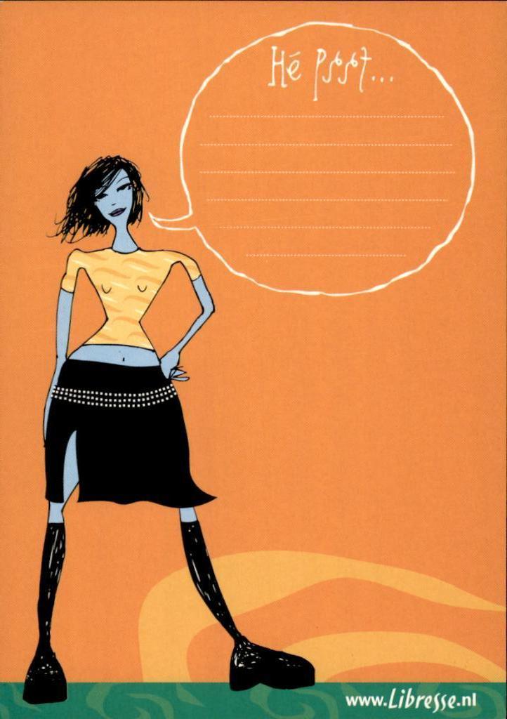 dame, cartoon. He pssst. voor LIbresse, Verzenden, 1980 tot heden, Ongelopen, Overige thema's
