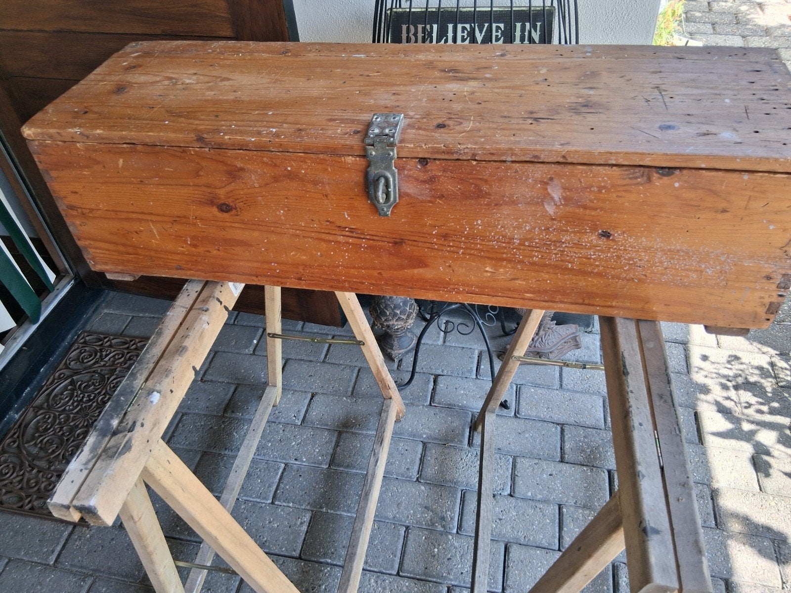 Vintage timmermans Kist / Opbergkist, Ophalen, Grenenhout, Gebruikt, 100 tot 150 cm