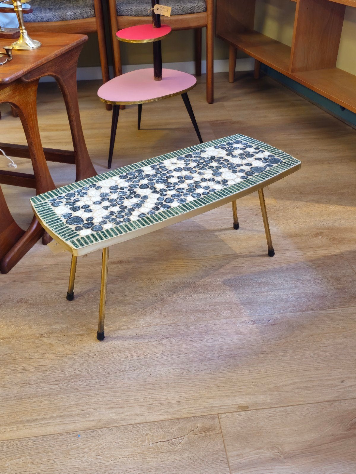 Vintage Rechthoekige Mozaïek Bijzettafel Blauw Groen, Ophalen of Verzenden, Huis en Inrichting