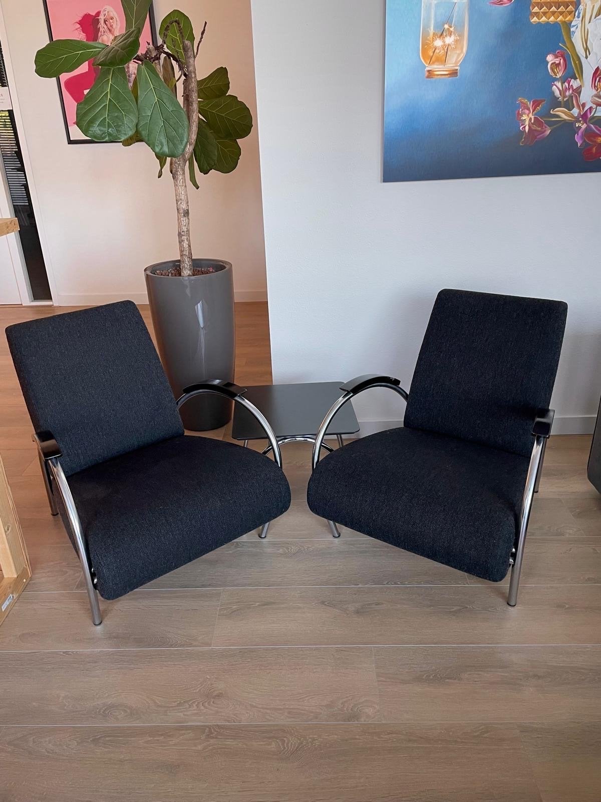 Set van 2 gelderland fauteuils met passend tafeltje, Huis en Inrichting, Stoelen, Ophalen, Twee, Zwart, Zo goed als nieuw
