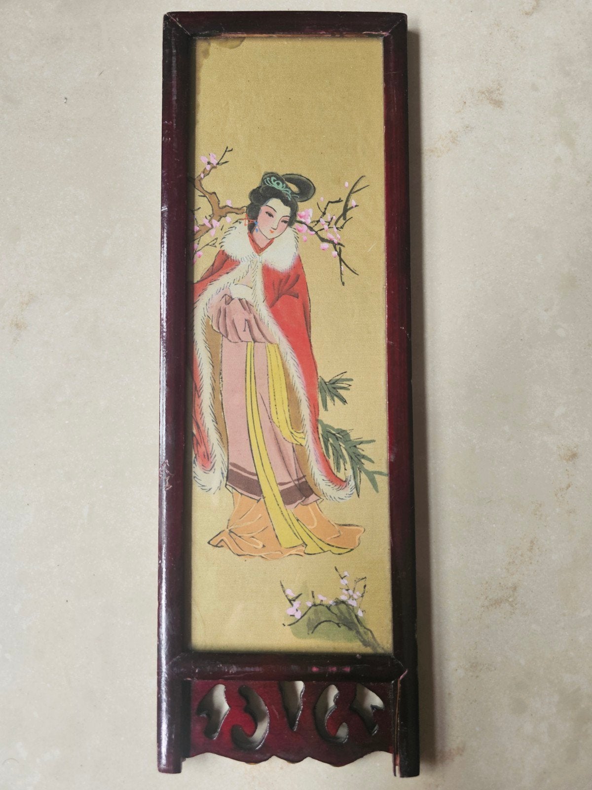 Vintage Chinees dubbelzijdig paneel – handbeschilderd, Ophalen of Verzenden, Gebruikt, 10 cm, 30 cm