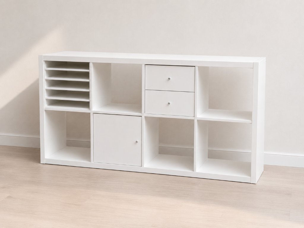 Nieuwe IKEA KALLAX kast wit met lades, deur en plankinzet, Ophalen, Met deur(en), Nieuw, 50 tot 100 cm