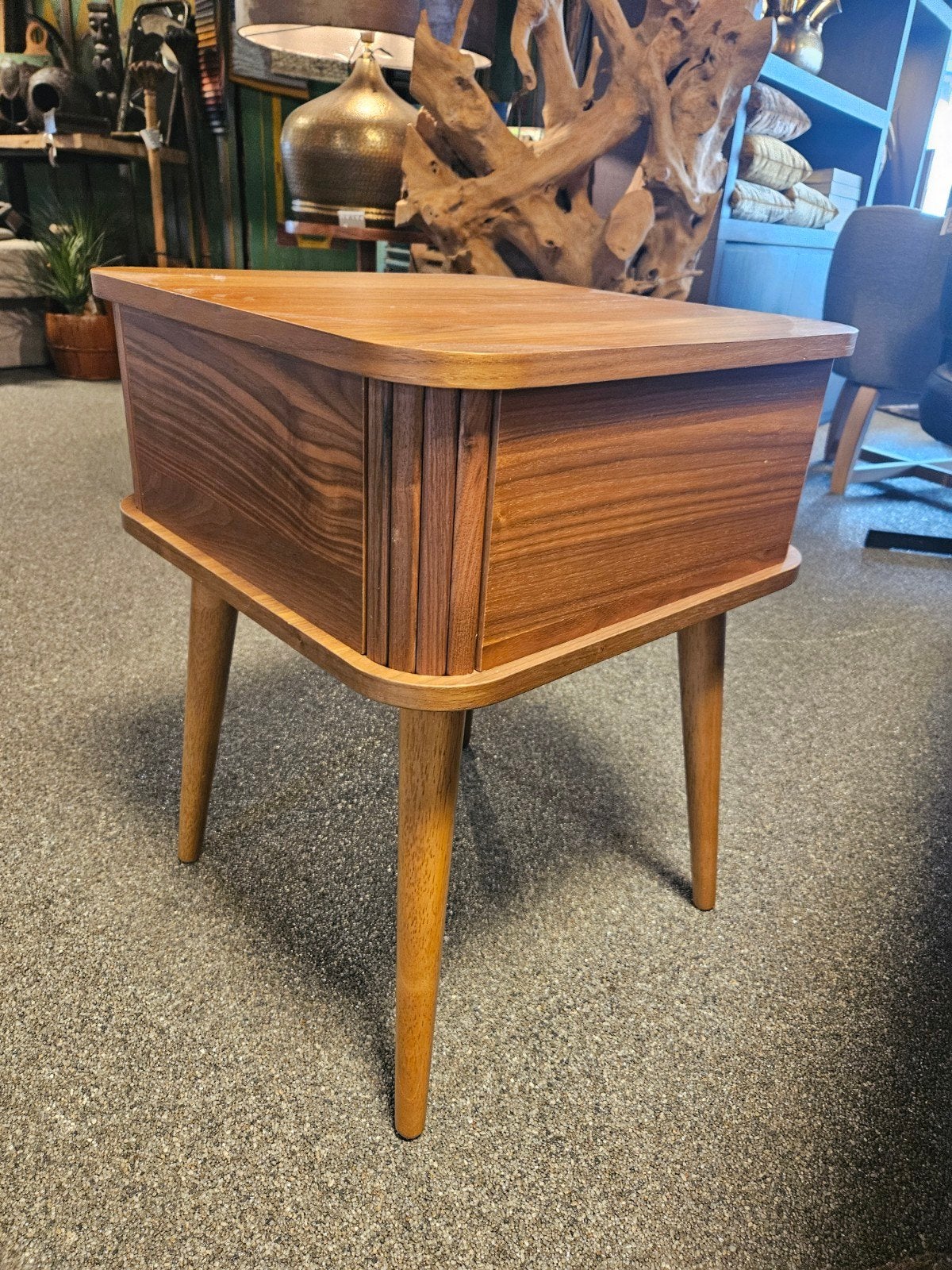 Nacht kastje bijzettafel retro roldeur barbier, Verzenden, Rond, Minder dan 55 cm