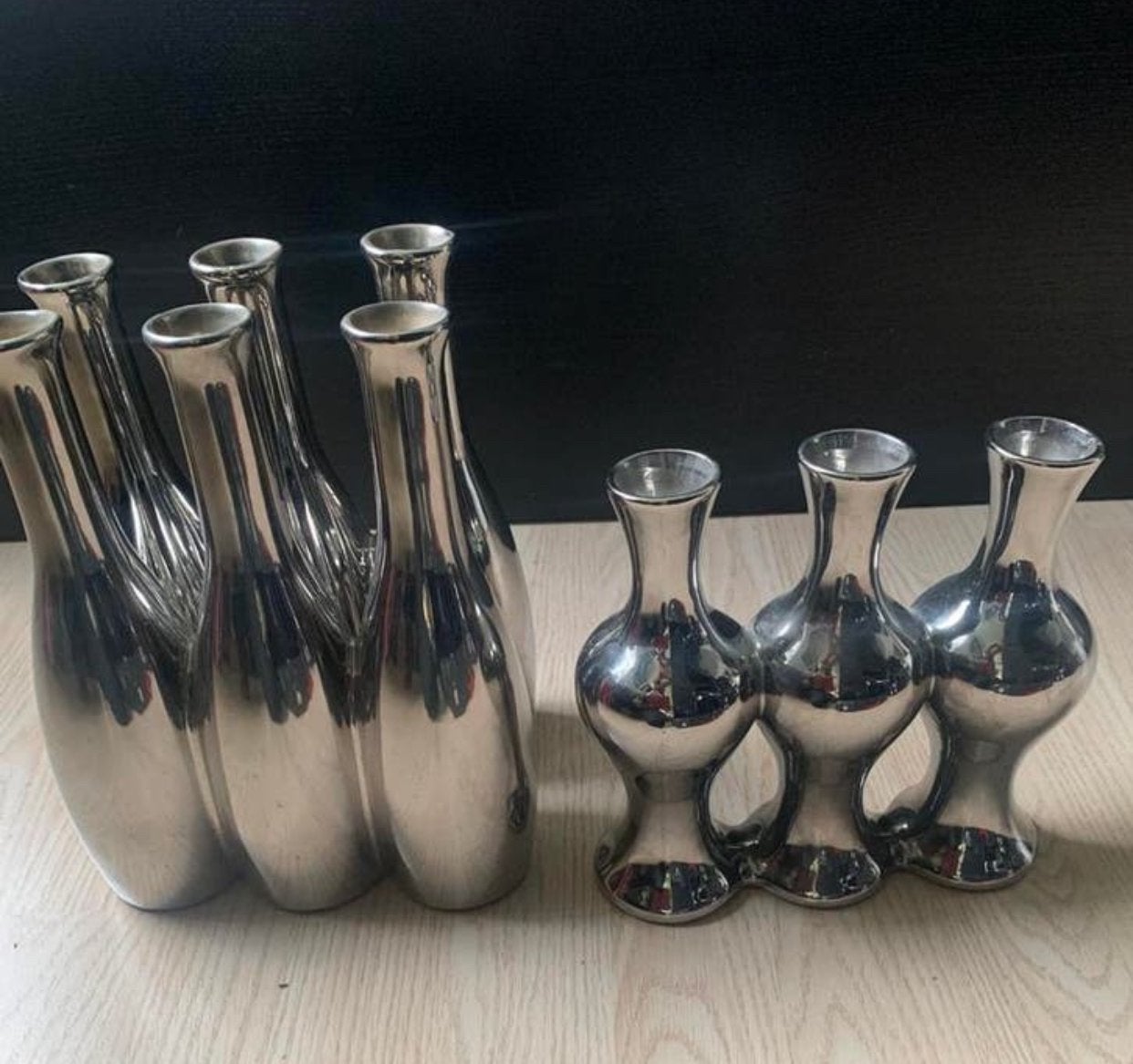 Tulpenvaasjea 3 sets van 3 zilverkleurige 10 euro voor alles, Ophalen of Verzenden, Gebruikt