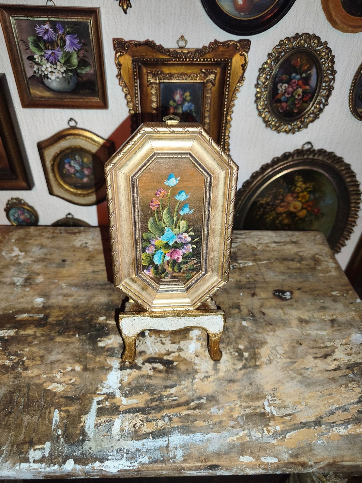 Olieverf schilderijtje olieverfschilderijtje bloemen W91, Ophalen of Verzenden