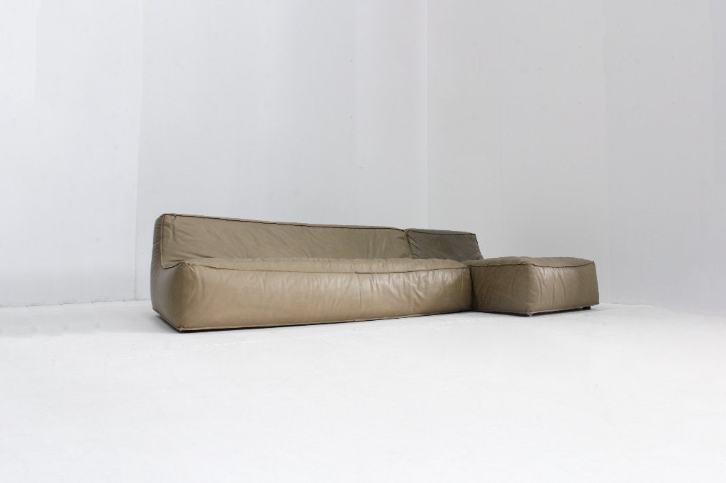 Vintage modular green leather sofa by Verzelloni Italy 1990s, 250 tot 300 cm, Driepersoons, Ophalen of Verzenden, Zo goed als nieuw