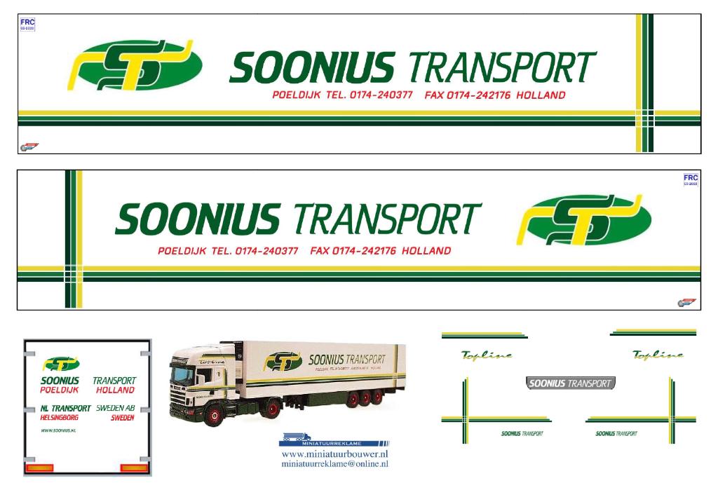 Vrachtauto decal 1:50 Soonius Transport Poeldijk ( type 1 ), Verzenden, Nieuw, Bus of Vrachtwagen, Overige merken