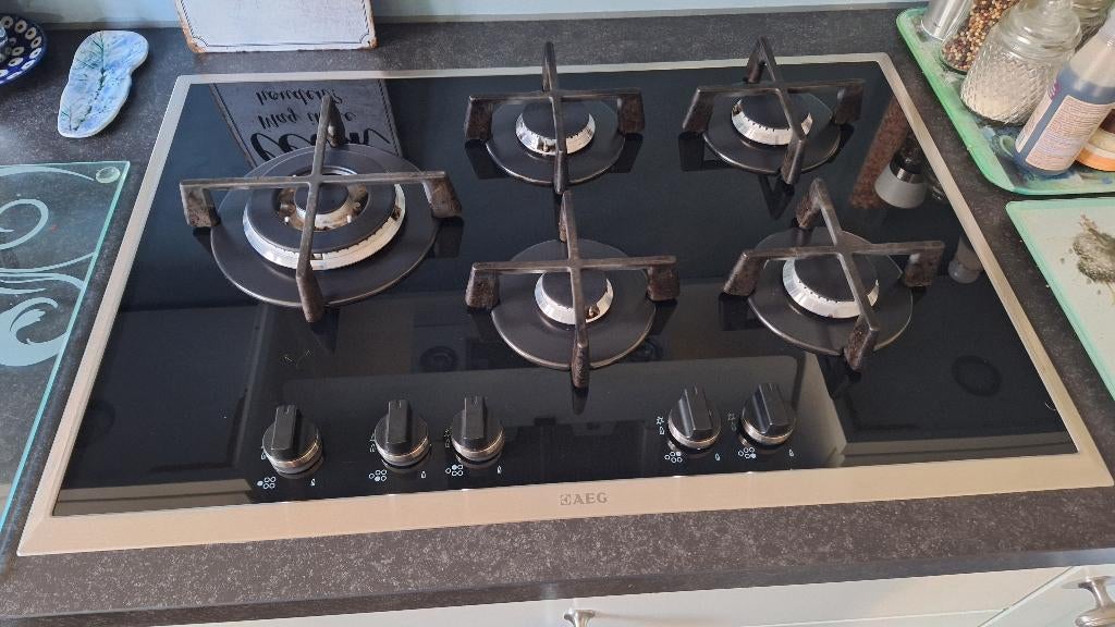 AEG HG795550 gaskookplaat met 5 branders, Witgoed en Apparatuur, Kookplaten, Ophalen, Zo goed als nieuw, Inbouw, Gas