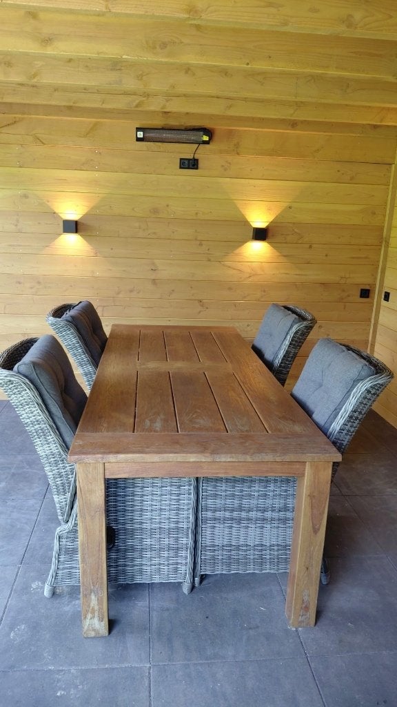 Tuinset - houten tafel met lounge stoelen, Ophalen, 4 zitplaatsen, Gebruikt, Tuinset