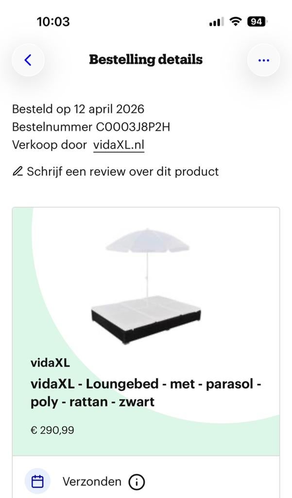 Loungebed met parasol, Ophalen, Nieuw, Kunststof