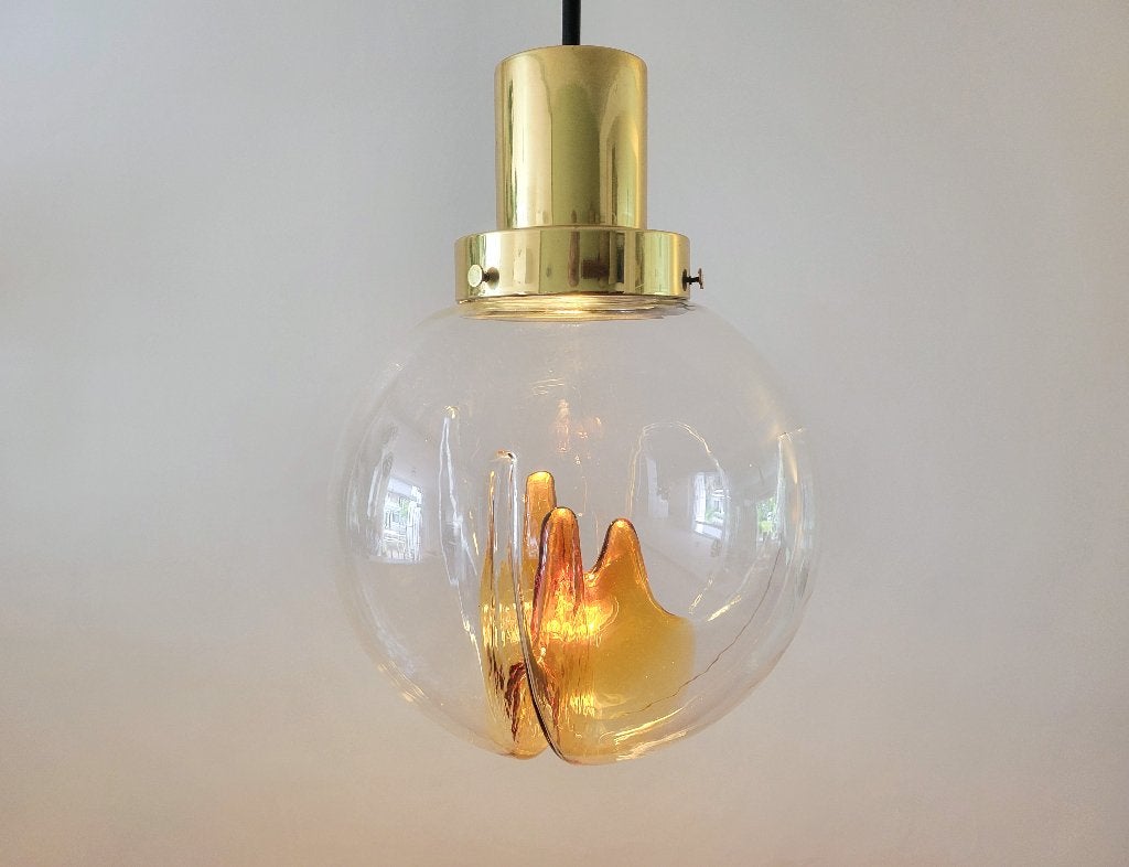 Grote vintage hanglamp in Murano glas van Kaiser Leuchten, Gebruikt, Ophalen of Verzenden, Glas, Nvt