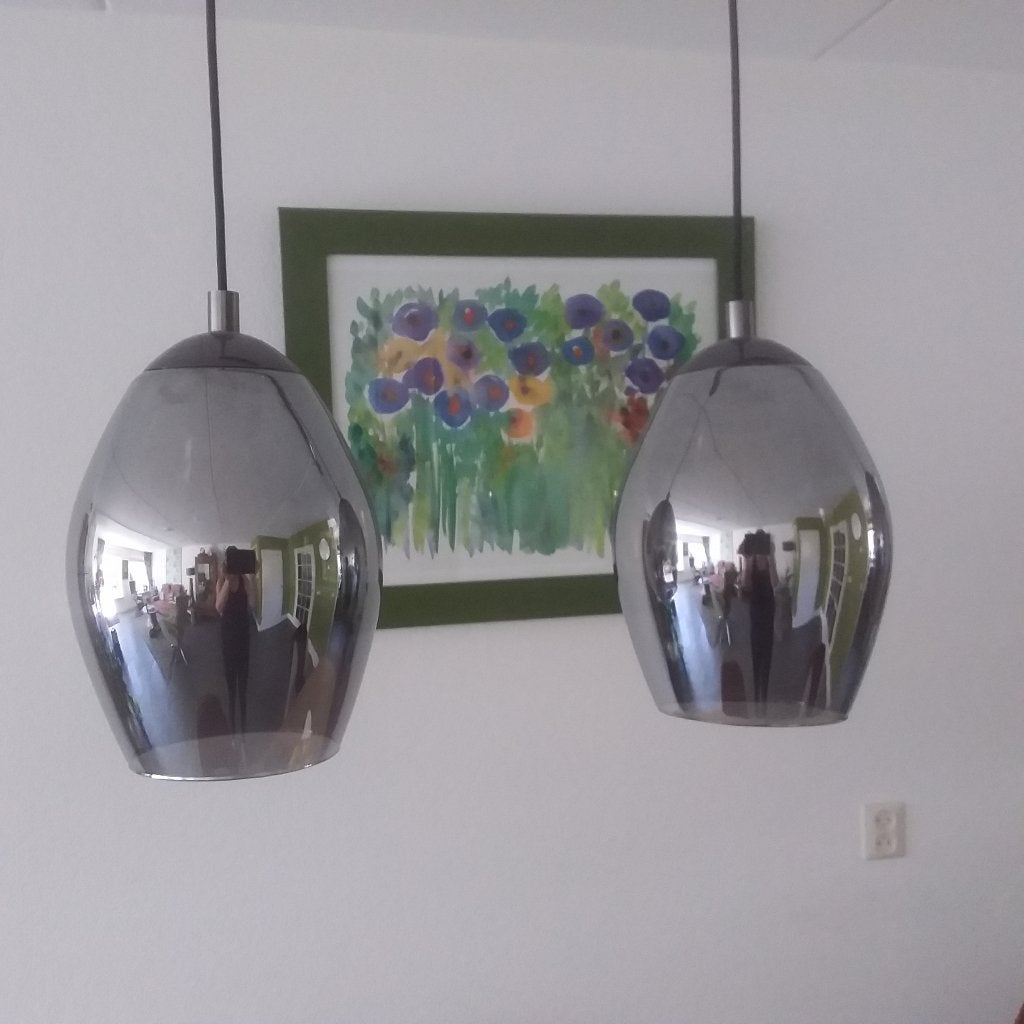 Hanglamp, 4 rookglas bollen, Huis en Inrichting, Lampen | Hanglampen, Ophalen, Zo goed als nieuw, Minder dan 50 cm
