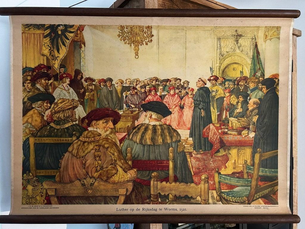 Luther op de Rijksdag te Worms, Antiek en Kunst, Antiek | Schoolplaten, Ophalen of Verzenden, Geschiedenis