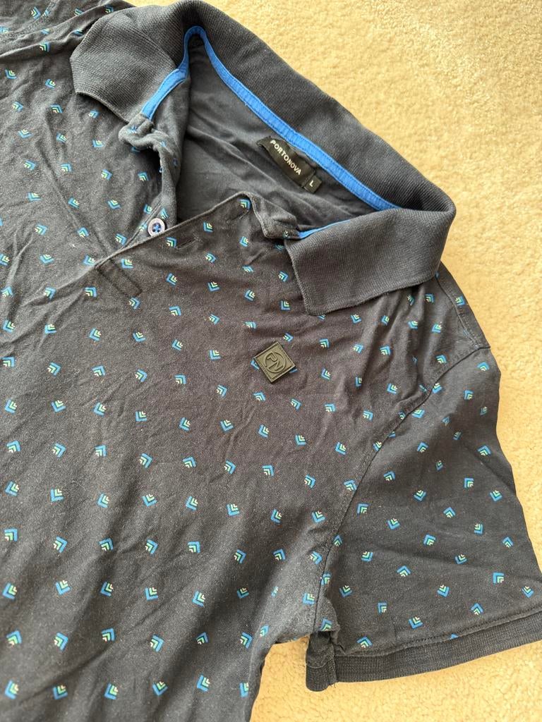 Portonova Polo Shirt Maat L - Donkerblauw met print, Ophalen of Verzenden, Gedragen, Maat 52/54 (L), Blauw