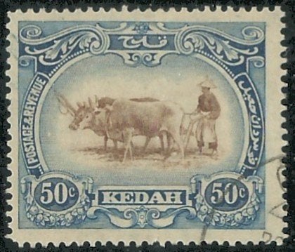 KEDAH 1921-32 50c. Malay Ploughing, Michel: 32, Gestempeld., Ophalen of Verzenden, Gestempeld, Zuidoost-Azië