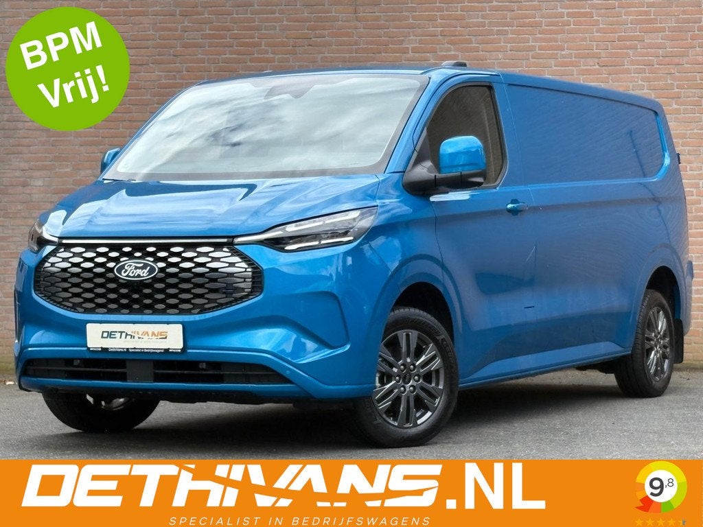 Ford E-Transit Custom 340 Lang 218PK Limited / 2.300KG Trekh, Auto's, Bestelauto's, Automaat, Gebruikt, Met garantie (alle), Blauw