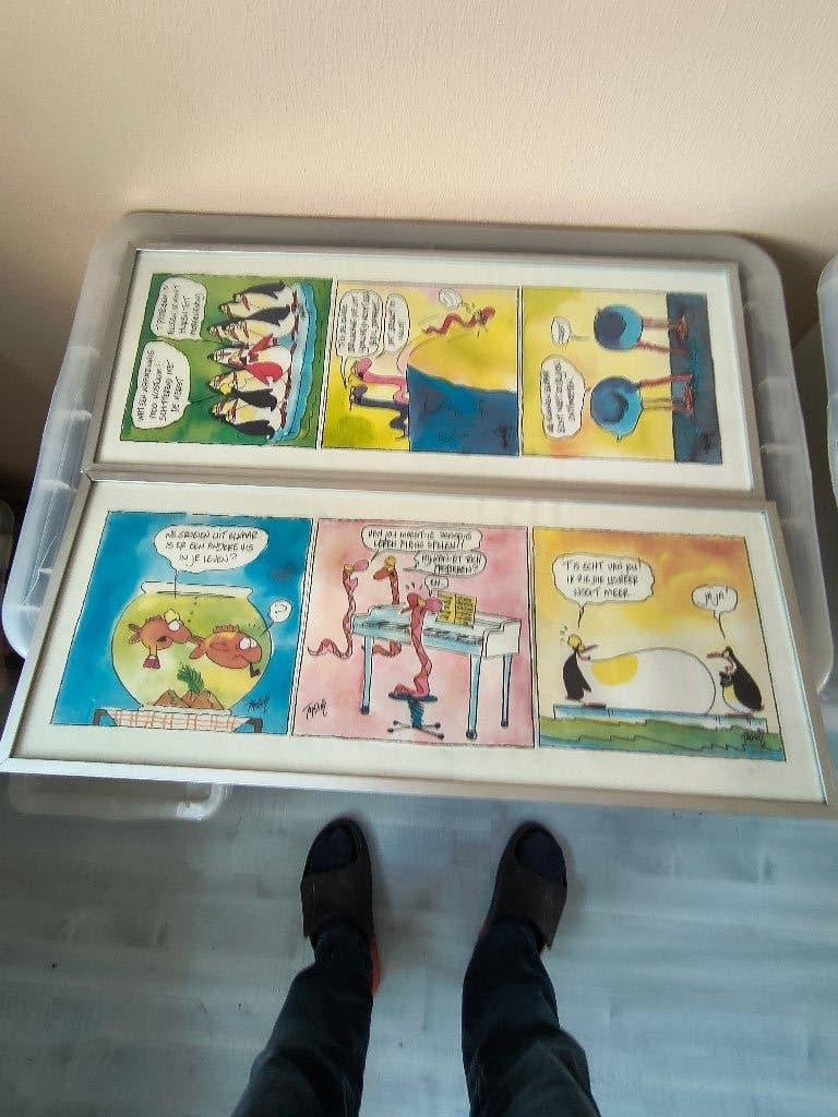 ingelijste cartoon + stripboek van Toon van Driel ijspret, Eén stripboek, Ophalen of Verzenden, Zo goed als nieuw, Toon van Driel