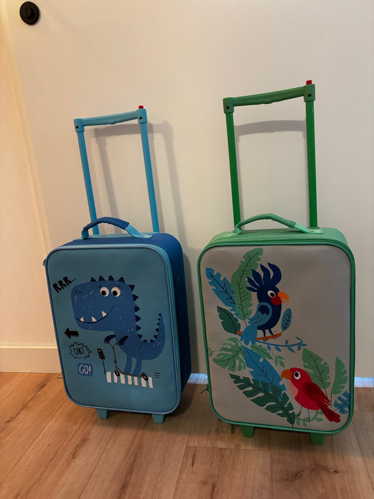 Leuke kinderkoffers met dinosaurus en vogels (set van 2), Ophalen, Overige materialen, Gebruikt, Minder dan 50 cm