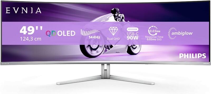 Philips Evnia 49" QD-OLED Curved Gaming Monitor 144Hz USB-C, Computers en Software, K&N Elektronica, 101 t/m 150 Hz, Refurbished