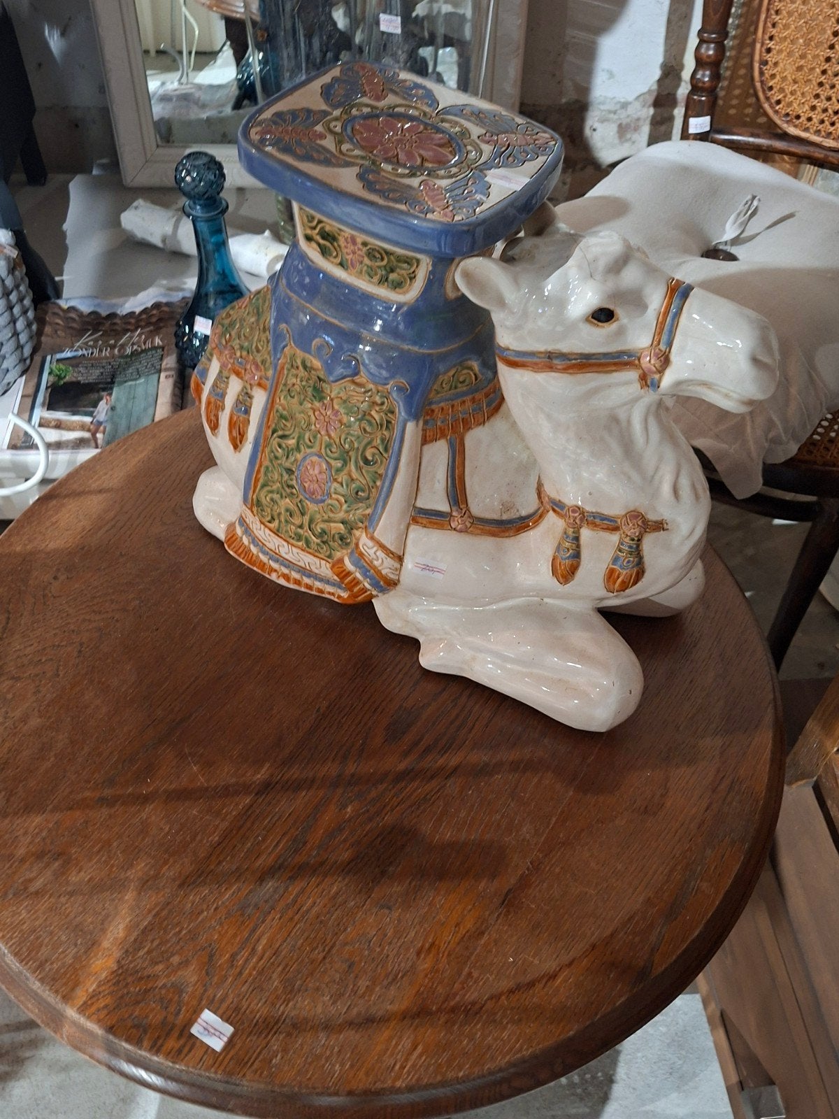Vintage keramische kameel bijzettafel/plantenstandaard, Ophalen of Verzenden