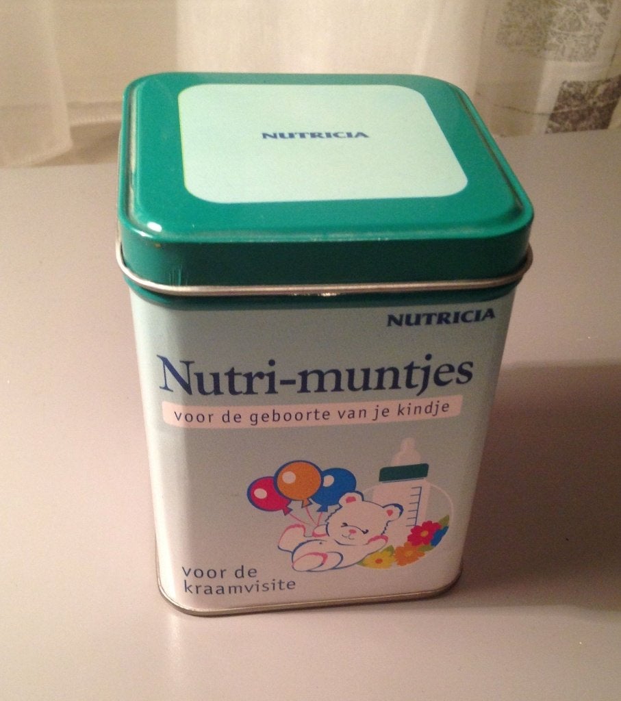 blikken spaarpot Nutri-muntjes van Nutricia, Verzamelen, Spaarpotten, Ophalen of Verzenden, Gebruikt, Metaal of Blik, Overige thema's
