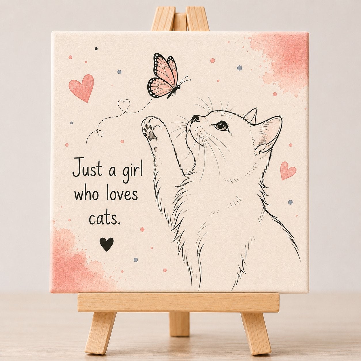 Tegeltje "Just a girl who loves cats" met kat en vlinder, Verzenden, Nieuw, 11 cm, 11 cm