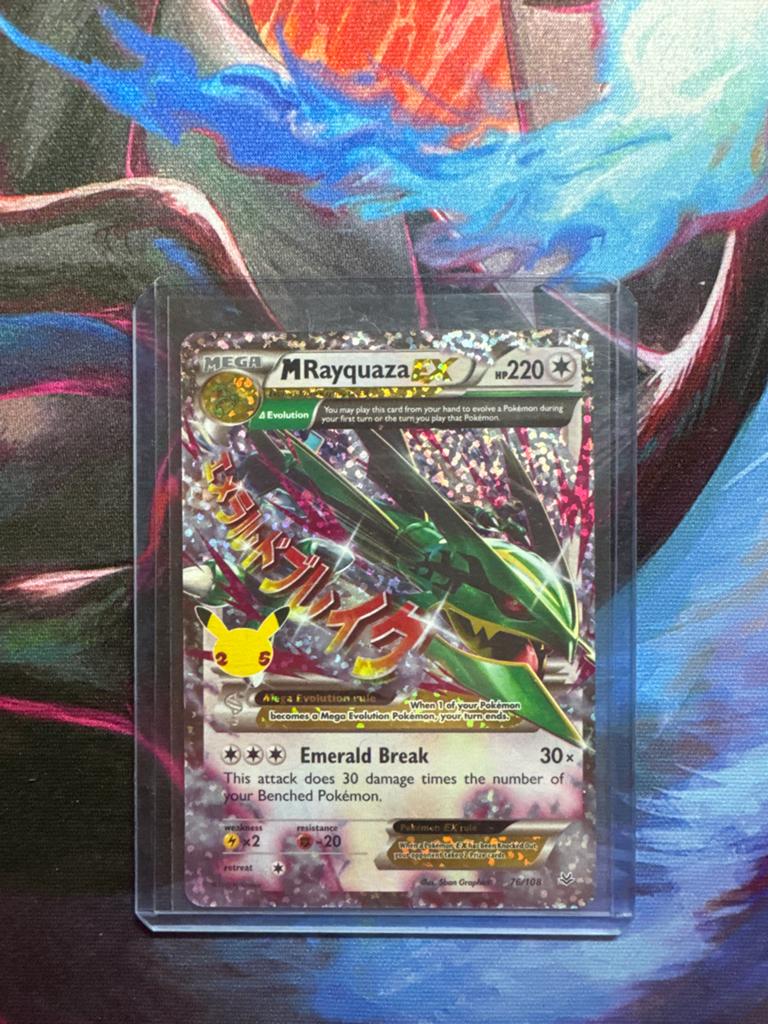 M Rayquaza EX Pokémon Kaart - Celebrations 25th Anniversary, Ophalen of Verzenden, Zo goed als nieuw, Losse kaart, Foil
