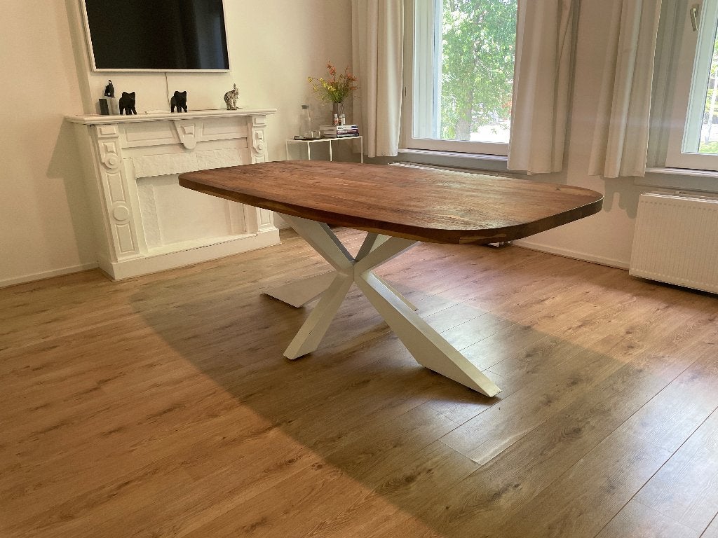 Unieke massief hardhouten eettafel – Ovaal – 210 x 100 cm, Huis en Inrichting, Tafels | Eettafels, Gebruikt, Klassiek, 50 tot 100 cm