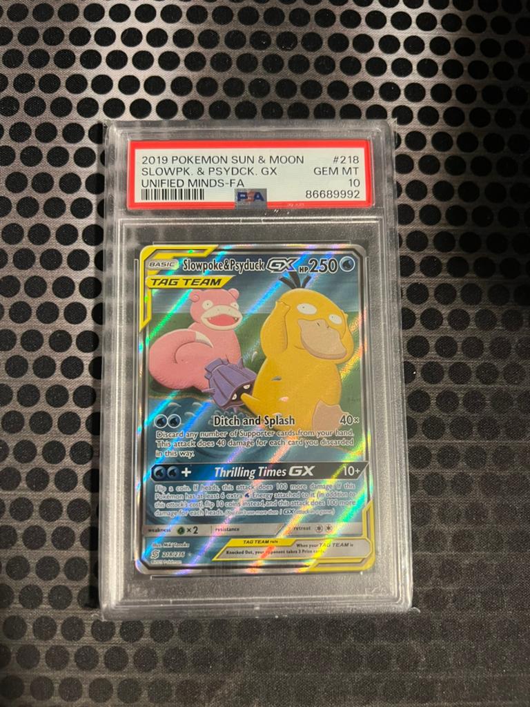 Psyduck & Slowpoke GX #218 - PSA10, Ophalen, Zo goed als nieuw, Losse kaart
