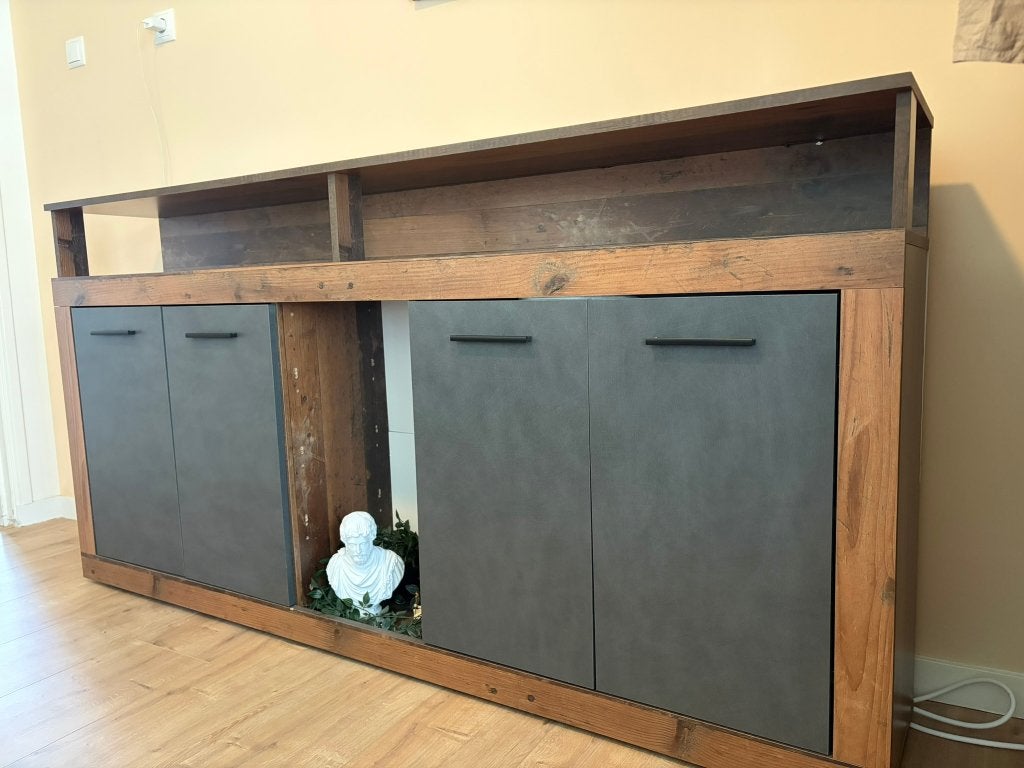 Lavina dressoir / kast 190 cm - old wood / antraciet, Huis en Inrichting, Ophalen, Gebruikt, 150 tot 200 cm, Met lade(s)