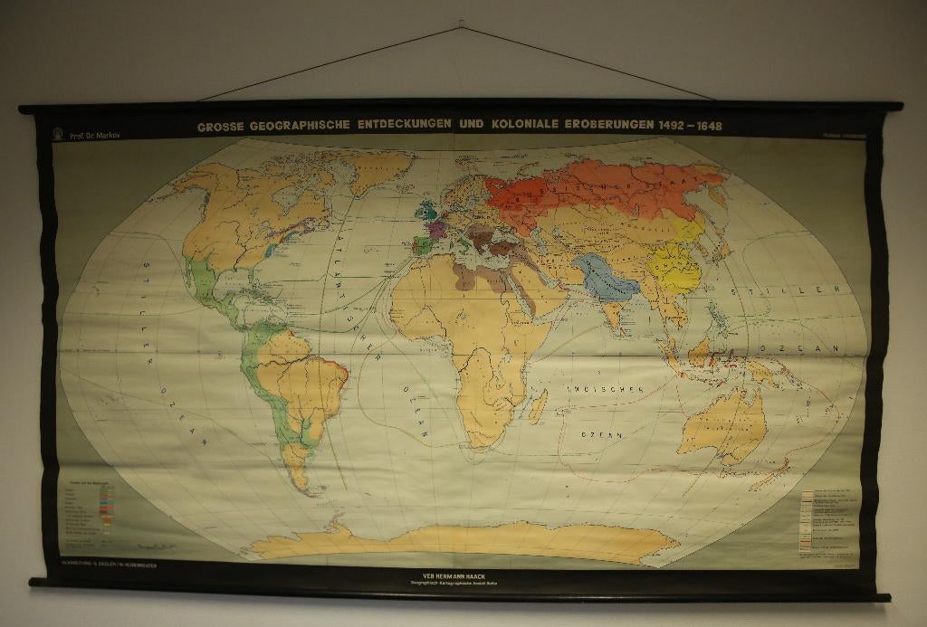 Vintage Schoolkaart "Geographische Entdeckungen 1492–1648", Antiek en Kunst, Antiek | Schoolplaten, Ophalen, Aardrijkskunde